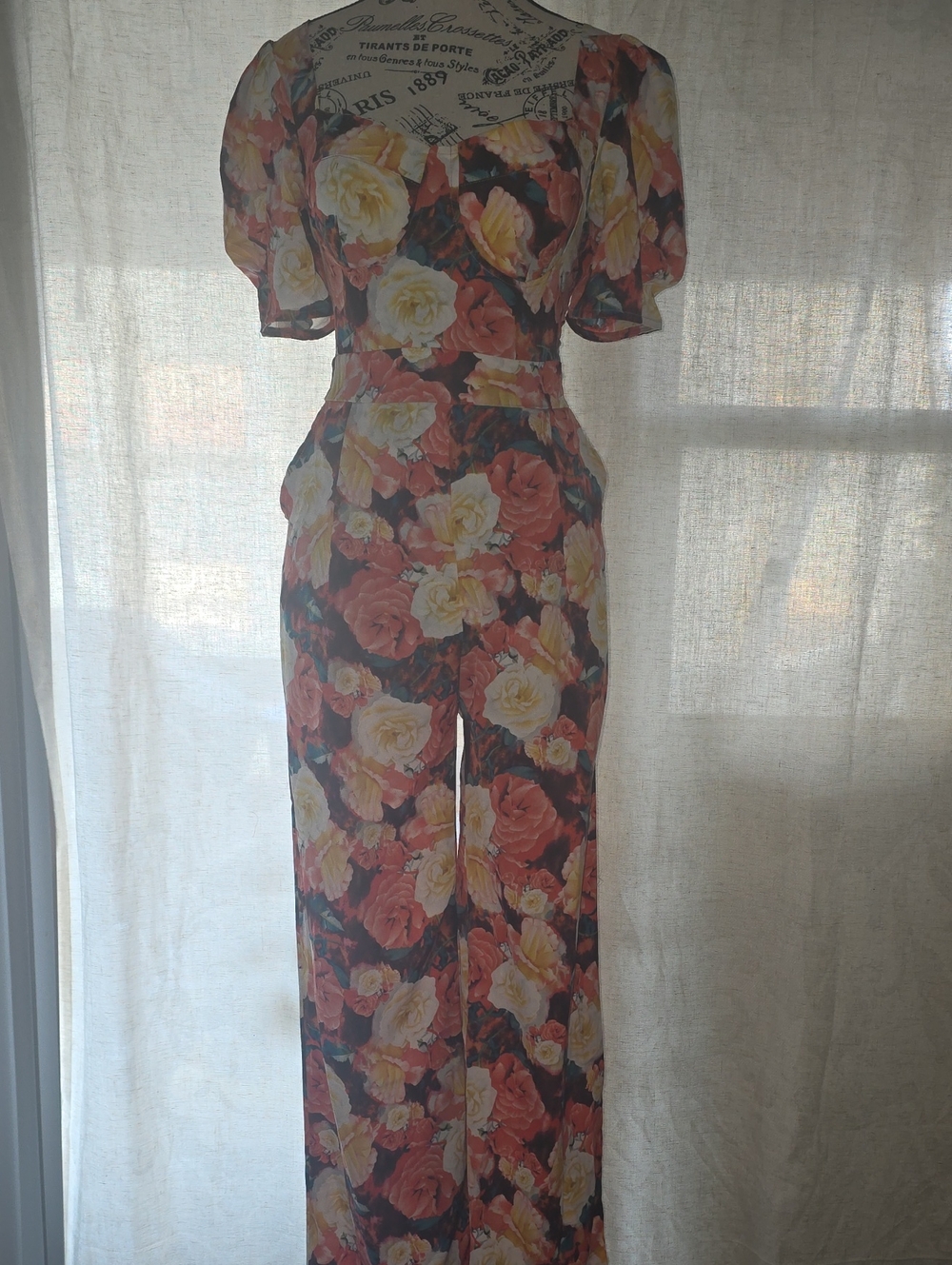 Floral Wide-Leg Jumpsuit in Coral & Cream